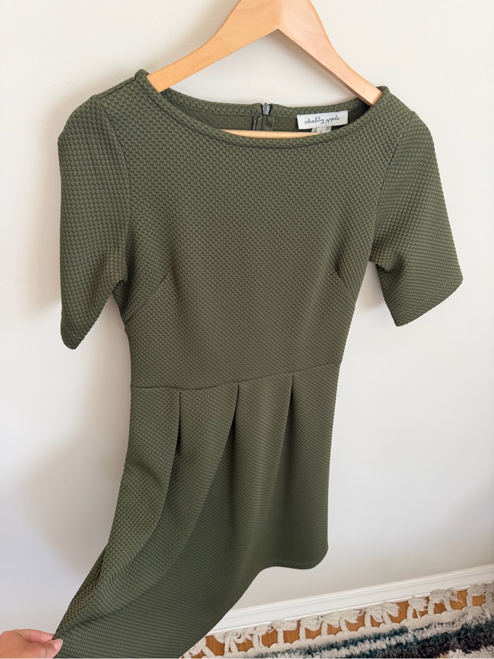 Shabby Apple Olive Textured Fit-and-Flare Dress - Picture 1 of 8